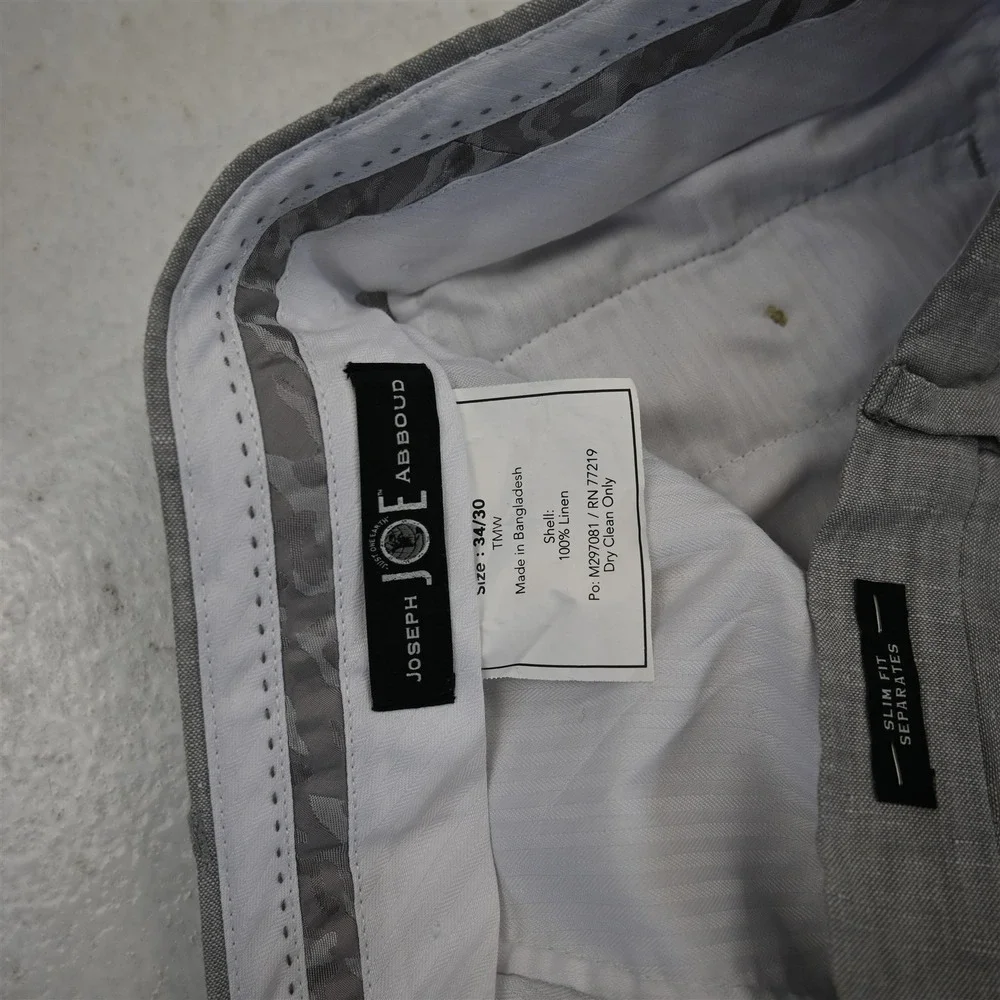 Joseph Abboud 32x30 Gray 100% Linen Flat Front Classic Straight Dress Mens Pants
